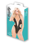 Naughty Faux Leather Deep Neckline Teddy