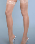 Sheer Lace Top Stockings With Back Seam