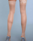 Sheer Lace Top Stockings With Back Seam