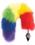 Rainbow Foxy Tail Fur Tail With Stainless Steel Butt Plug
