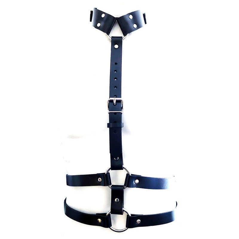 Rouge Leather Female Body Harness with Choker