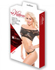 Kitten Lace & Wet Look Cute Top & G String Set