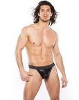 Zeus Wet Look Thong With Lace Up Front
