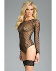Sheer Long Sleeve Bodysuit With Polka Dots