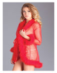 Sheer Robe With Feather Trim