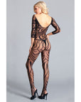 Scooped Neck Long Sleeve Crotchless Bodystocking