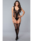 Sleeveless Suspender Bodystocking With Deep V