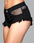 Denim Shorts With Fishnet Cutout