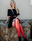 Kixies Monica Red sheer with black seam and cuban heel