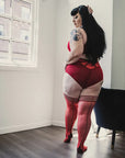 Kixies Monica Red sheer with black seam and cuban heel