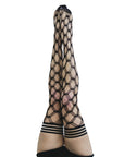 Kixies Cassandra Black Fishnet Diamond Layered Thigh High