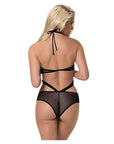 Forever Mesh Cupless And Crotchless Halter Teddy with Split Back