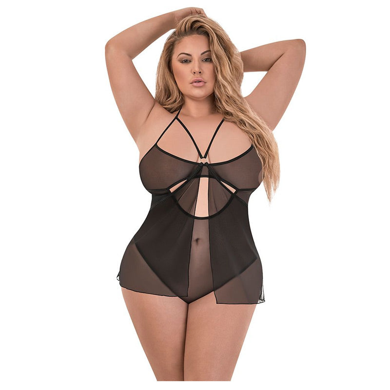 Forever Mesh Crotchless Baby Doll Teddy
