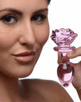 Pink Rose Glass Anal Plug