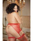 Allure High Waisted Lace Garter With G-String Set