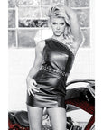 One Shoulder Faux Leather Dress