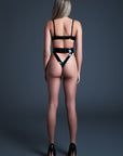 Latex-Look Vinyl & Mesh High Cut Bodysuit, Crave Me