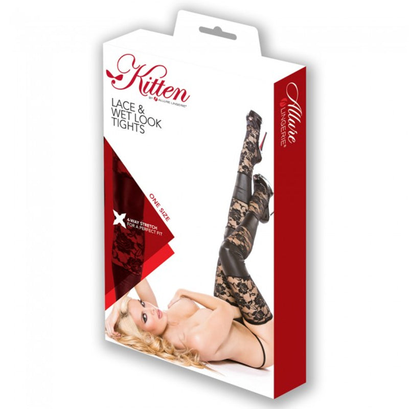 Kitten Sexy Lace &amp; Wet Look Tights