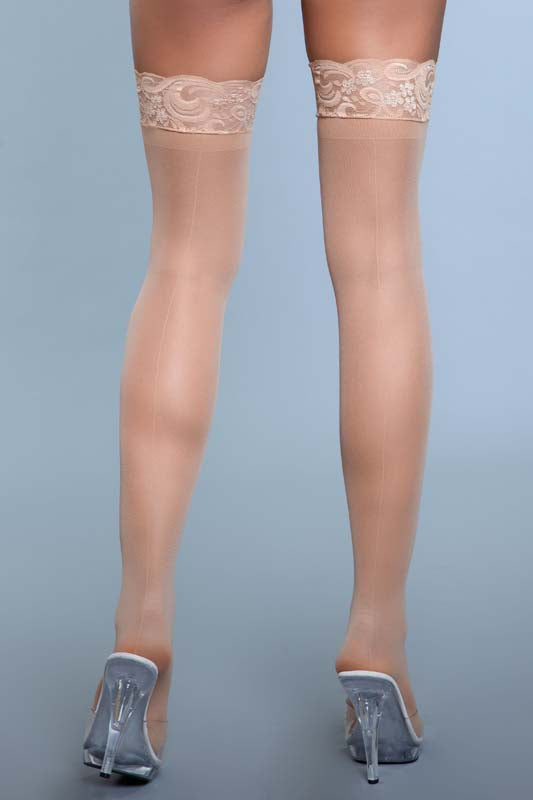 Sheer Lace Top Stockings With Back Seam