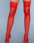 Sheer Lace Top Stockings With Back Seam