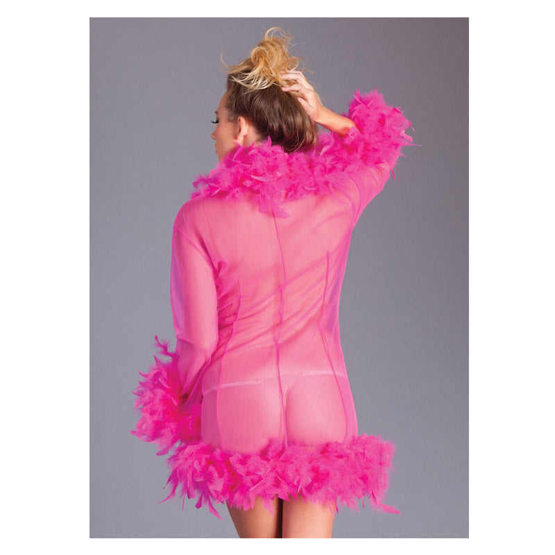 Sheer Feather Trim Robe