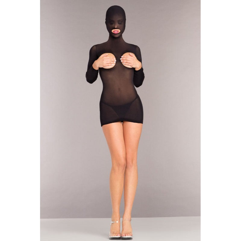 Opaque Cupless Hooded Mini Dress