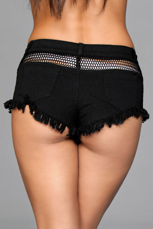 Denim Shorts With Fishnet Cutout