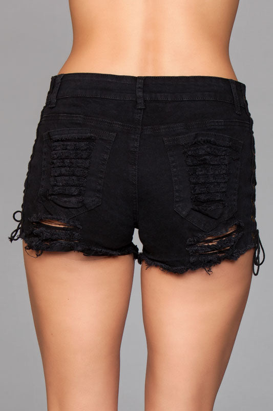 Denim Shorts With Lace Up Sides