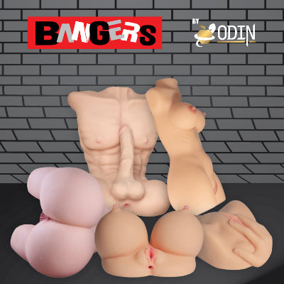 Sexual product with 'Bangers' and 'Odin' branding on a gray brick background