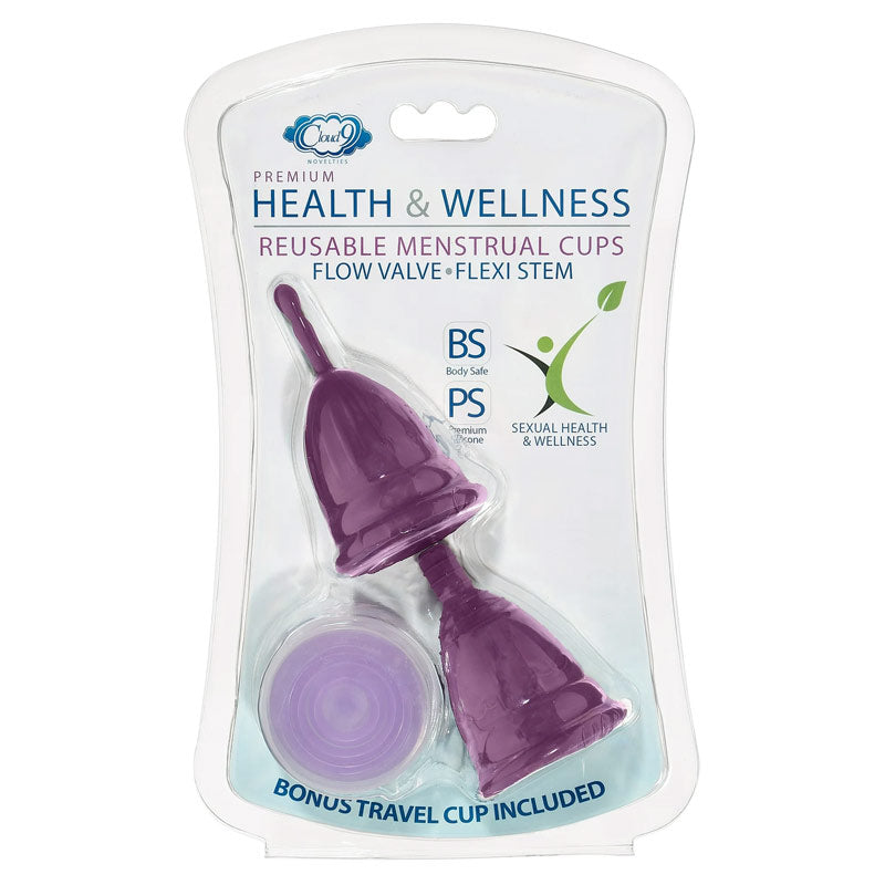 Cloud 9 Novelties Health &amp; Wellness Reusable Menstrual Cups 3 pack With Bonus Travel Cup