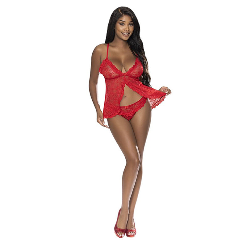 Ooh La Lace Baby Doll And Split Crotch Panty Set