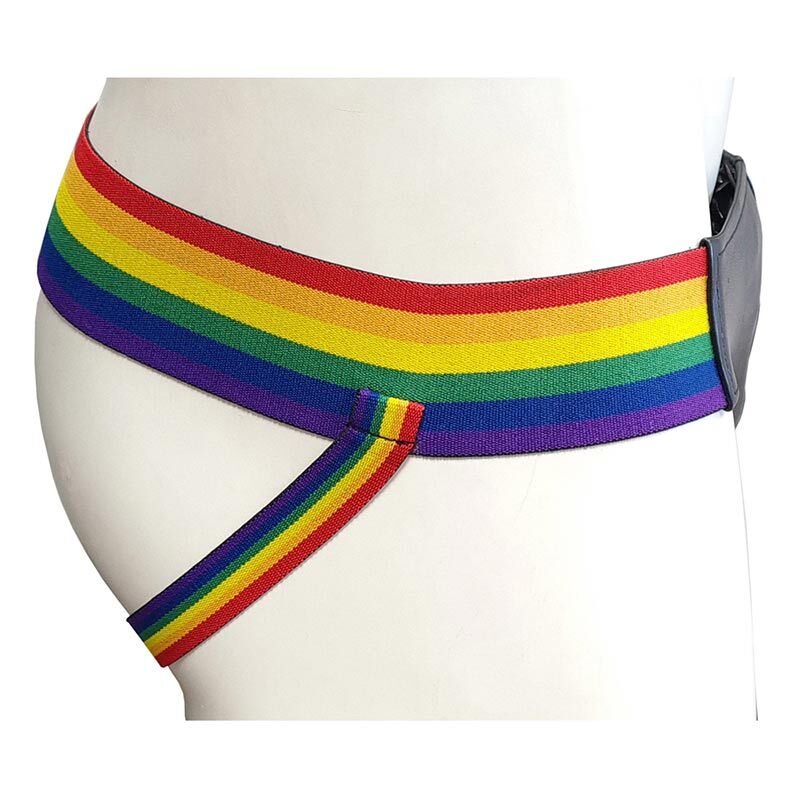 Rouge Garments Leather Jock Strap with Multicolour Pride Stripes