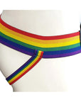 Rouge Garments Leather Jock Strap with Multicolour Pride Stripes