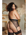 Allure High Waisted Lace Garter With G-String Set