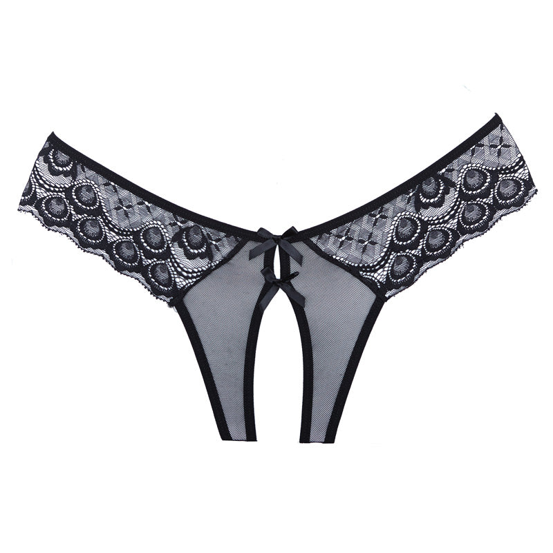 Allure Open Panty With Lace And Mesh Front With Dual Bow Trim &amp; Lace Back With Dual Straps