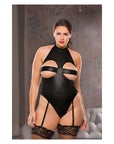 Allure Peekaboo Wet Look Lace Up Body Suit Queen Size