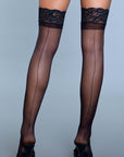 Sheer Lace Top Stockings With Back Seam