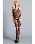 Halter Suspender Bodystocking With Lace Thigh Highs