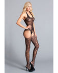 Halter Suspender Bodystocking With Lace Thigh Highs