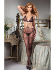 Lace Cut Out Bodystocking With Halter Top