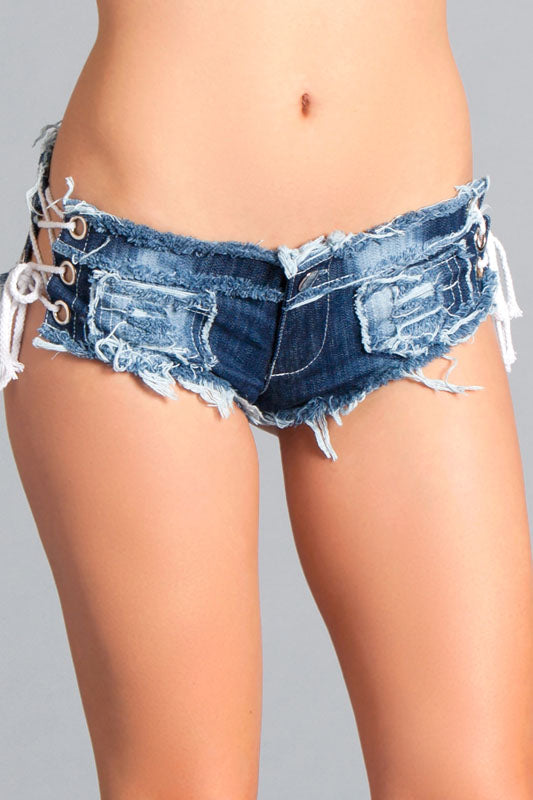 Mini Denim Jeans Shorts With Lace Up Sides