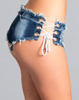 Mini Denim Jeans Shorts With Lace Up Sides