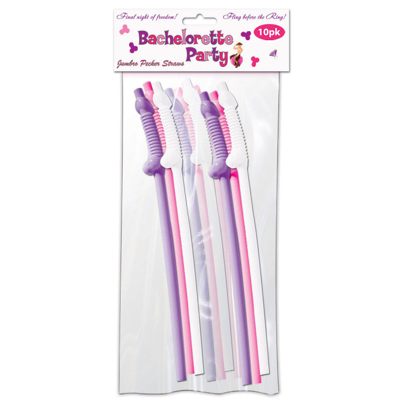 Bachelorette Party 10Pk Pecker Sipping Straws Pink White &amp; Purple