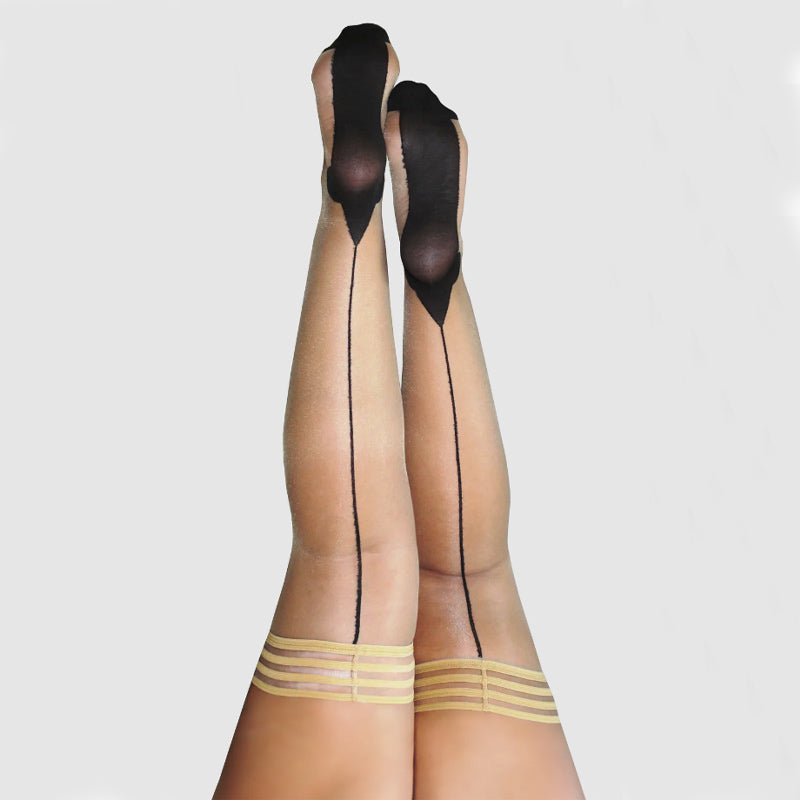 Kixies Ruby Thigh highs With Back Seam And Cuban Heel