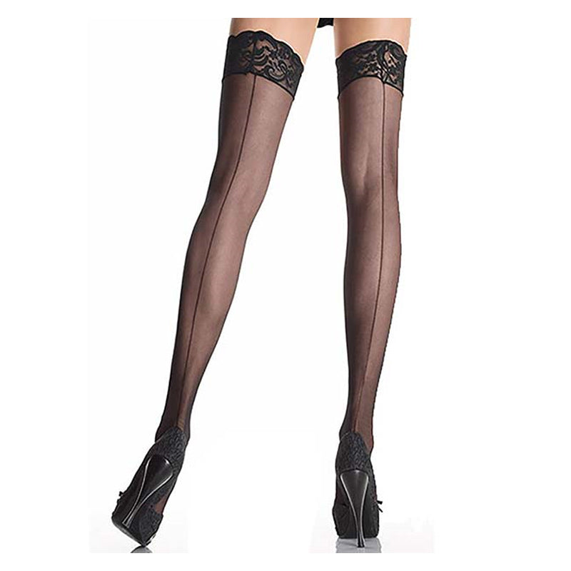 Leg Avenue - Sheer Lace Top Stockings with Backseam