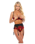 Popsi Embroidery Shelf Bra With Crotchless Panty And Garter