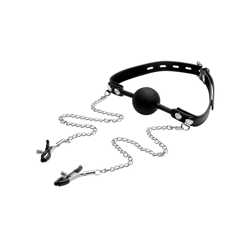 Silicone Ball Gag with Nipple Clamps