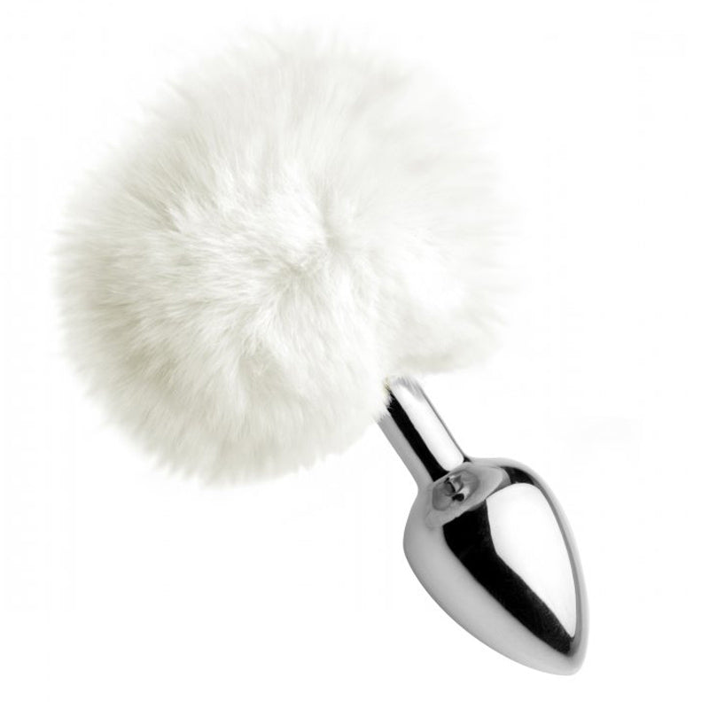 White Fluffy Bunny Tail Anal Plug