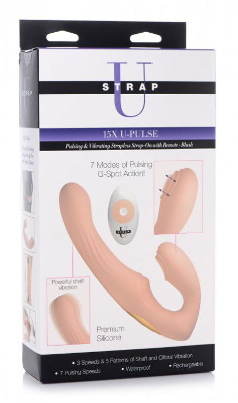15X U-Pulse Silicone Pulsating and Vibrating Strapless Strap-on with Remote