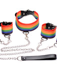 Kinky Pride Rainbow Bondage Set - Wrist & Ankle Cuffs & Collar WithLeash